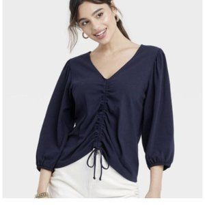 A New Day Puff Sleeve Top With Ruched Drawstring Front XS